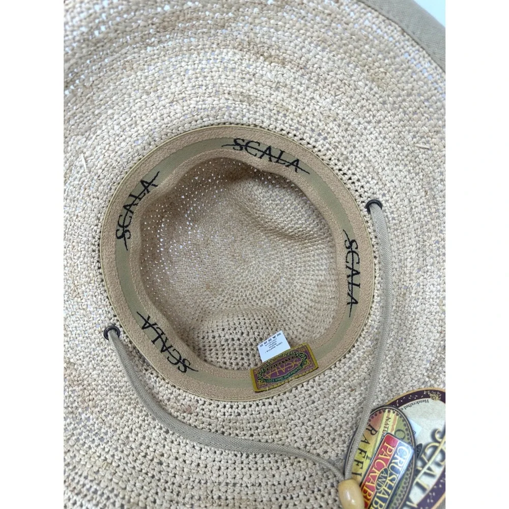 Scala‎ Raffia Sun Hat Women OS Tan Crochet Crushable Packable Resort LR301OS